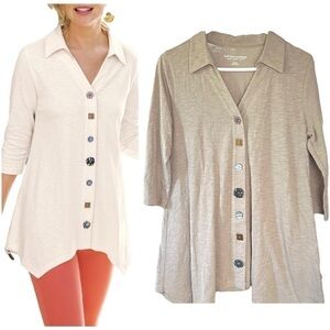 Soft Surroundings Danielle Button Top Tunic Asymmetrical Hem 3/4 Sleeves XS